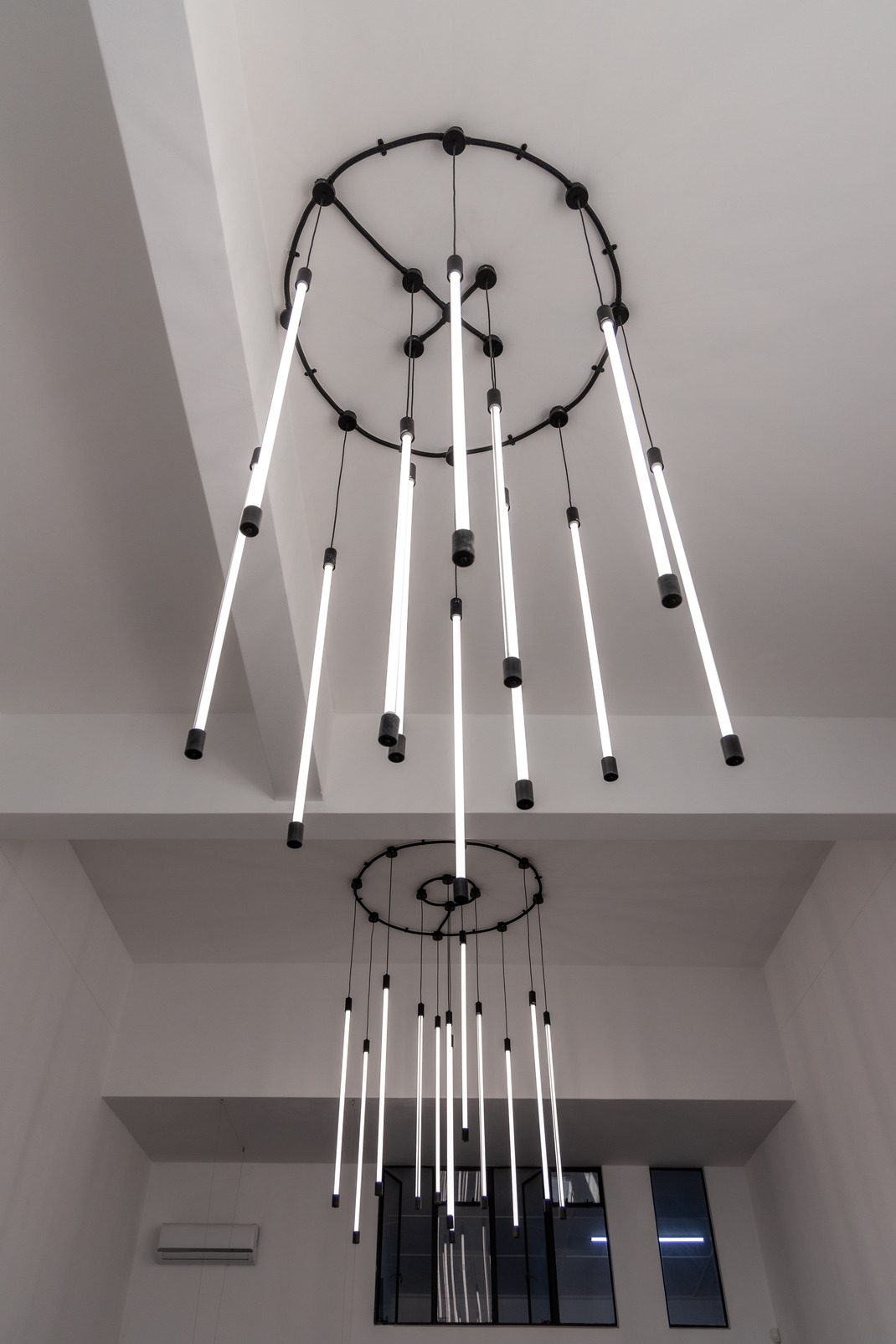View of chandeliers inside Delta Heights
